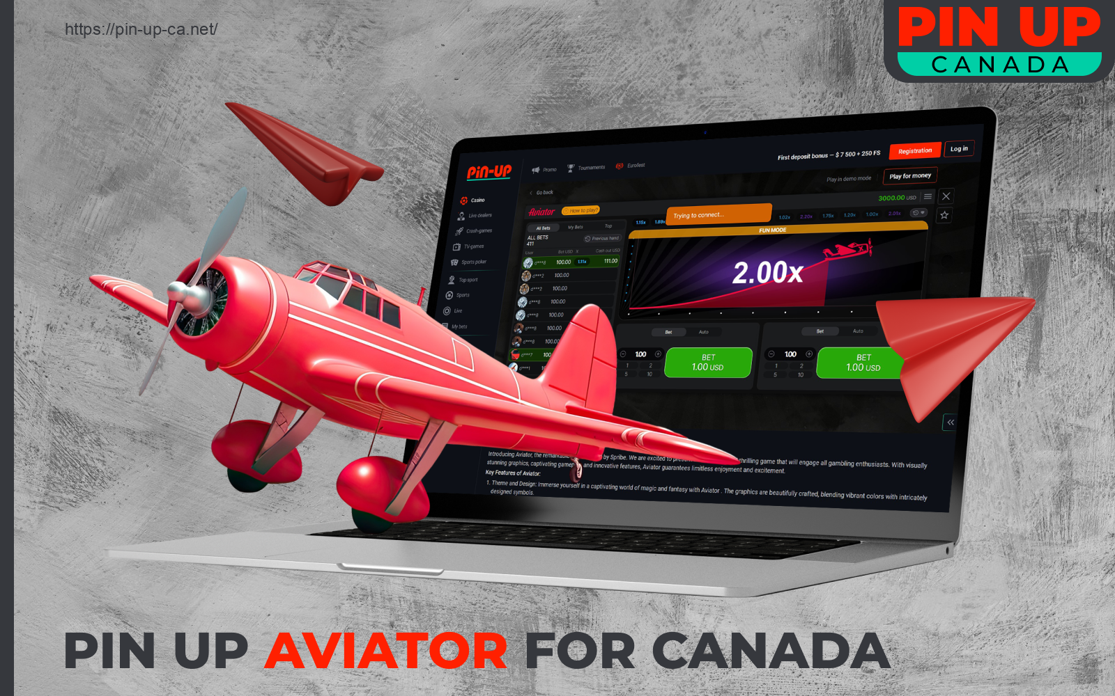 Players from Canada can play PinUp Aviator in demo mode or for real money on the casino's website or mobile app